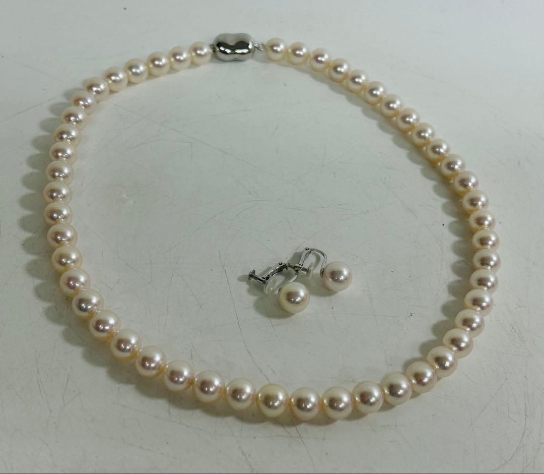 オーロラ 花珠 アコヤ真珠 8.5mm ネックレス ピアス パール K14WG