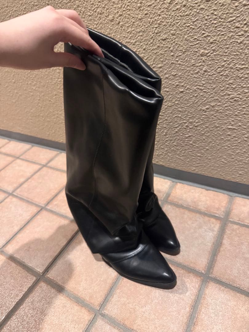 ペロ Heather カバーストレッチロングブーツ 黒