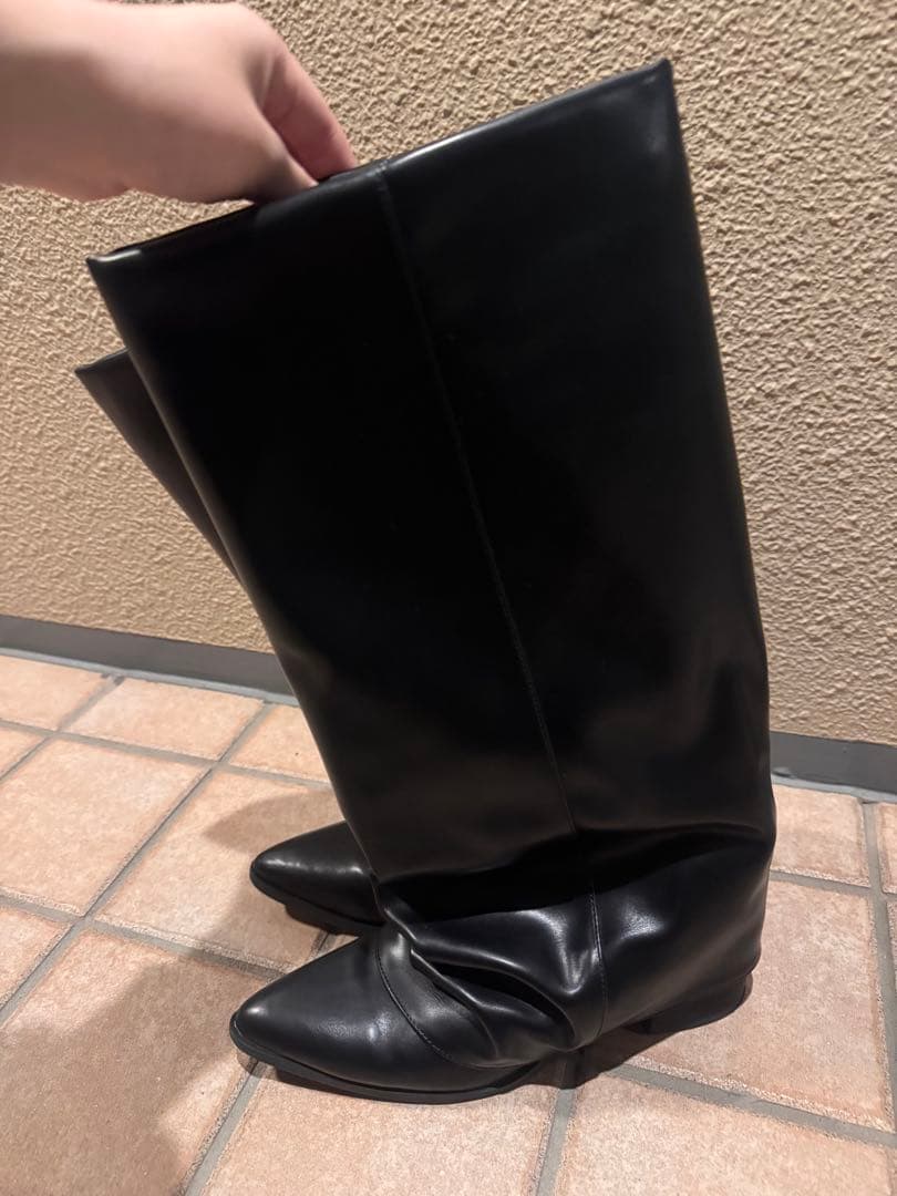 ペロ Heather カバーストレッチロングブーツ 黒