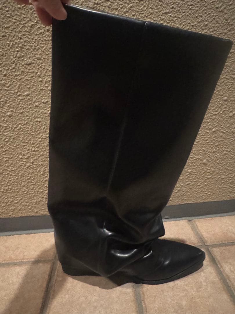 ペロ Heather カバーストレッチロングブーツ 黒