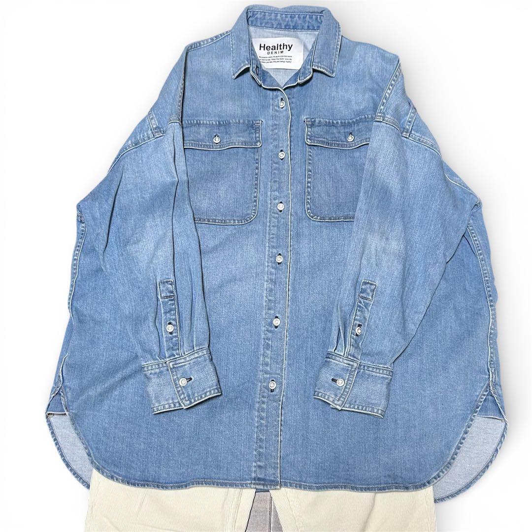 ヘルシーデニム　アーモンド　デニムシャツ　ゆったり　オーバーシルエット