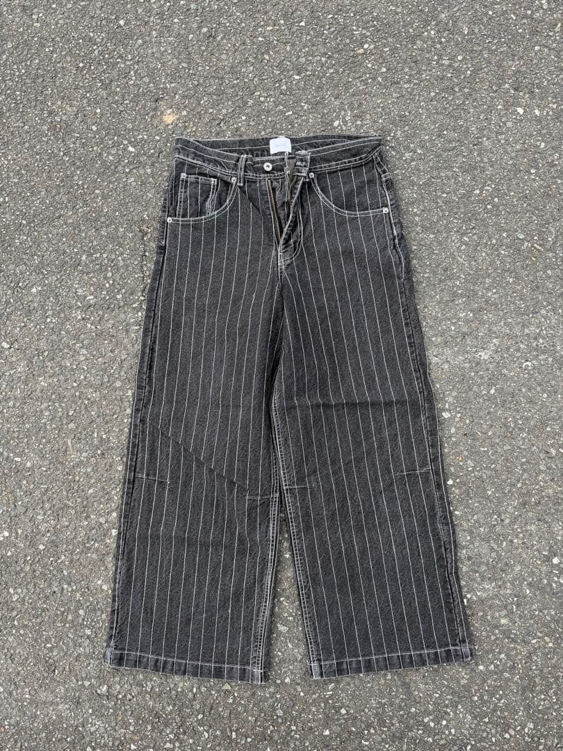凪BlessU ブラック ストライプ バギー デニム