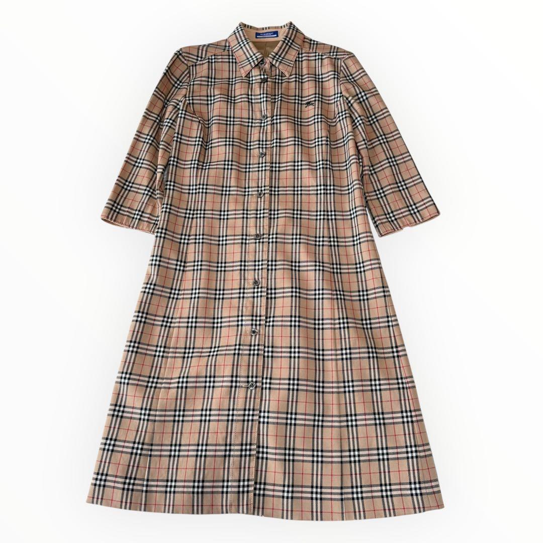 バーバリーブルーレーベル ノバチェック シャツワンピース 40 ウール混 L相当