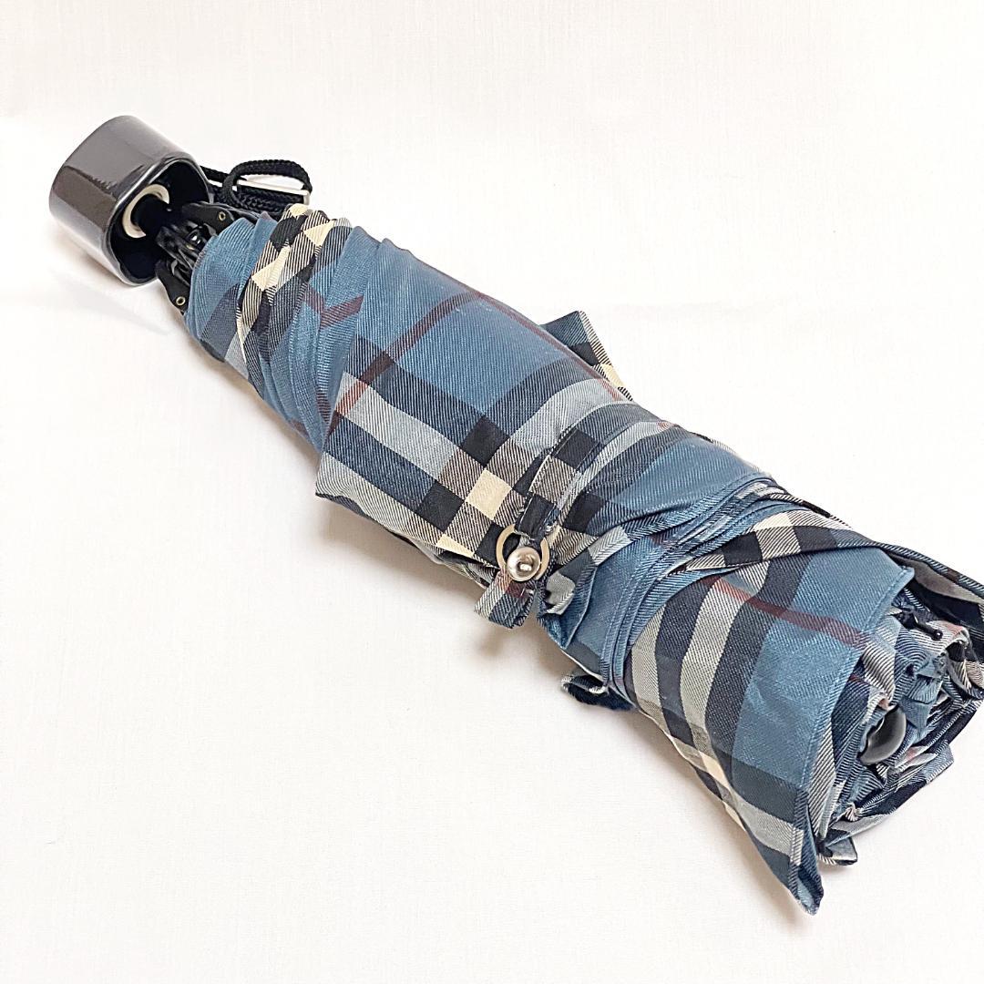 美品　Burberry バーバーリー ノバチェック 折り畳み傘 ブルー 青