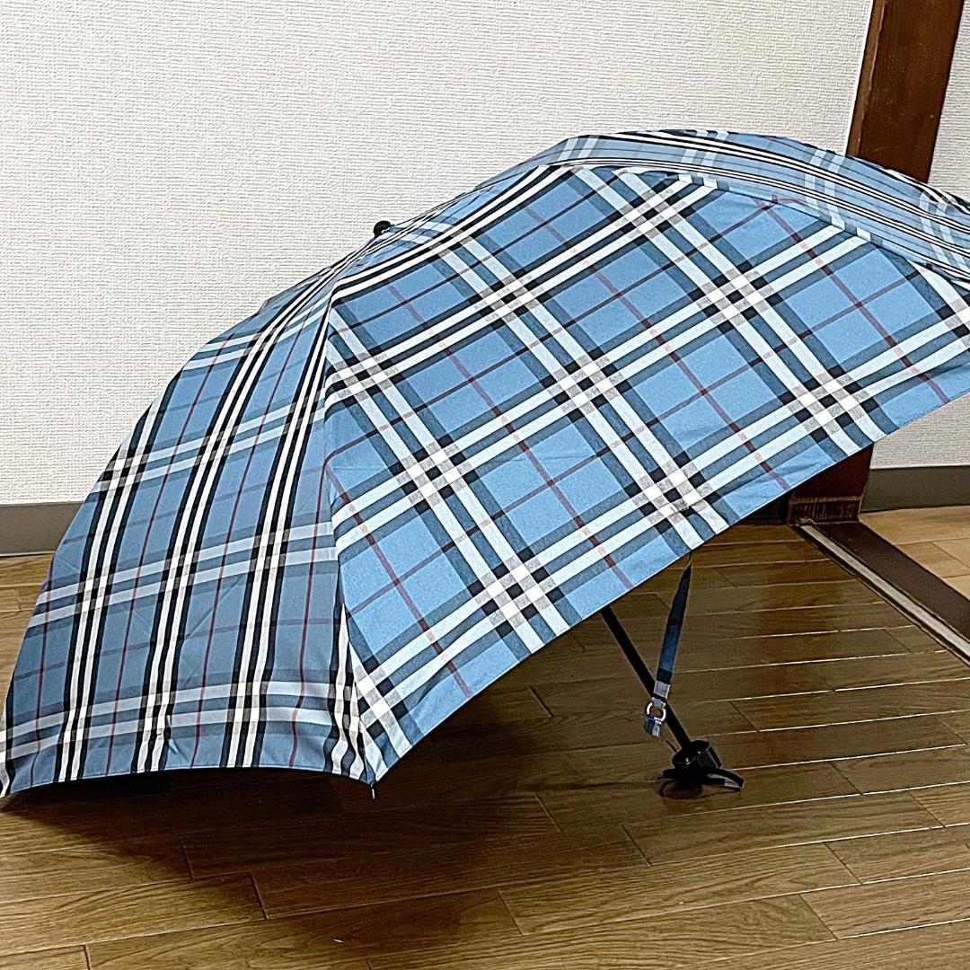 美品　Burberry バーバーリー ノバチェック 折り畳み傘 ブルー 青