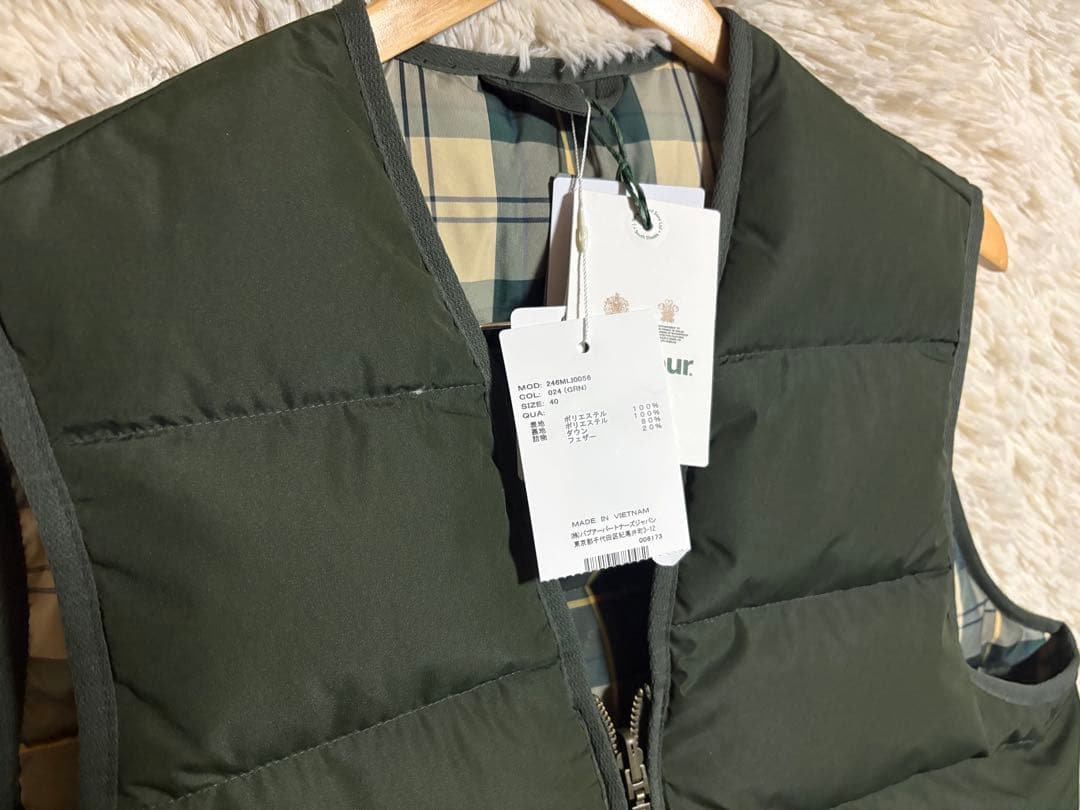 新品未使用 タグ付き　Barbour チェックダウンベスト リバーシブル　L