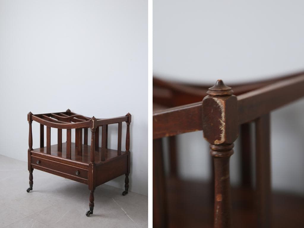 英国アンティーク木製マガジンラック/カンタベリー/本立て/雑誌本棚(88-34)