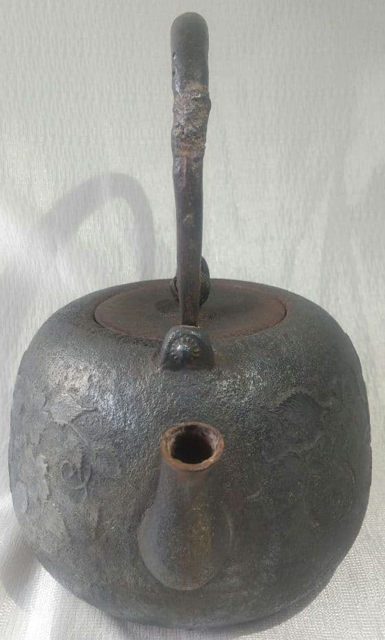 南部 鉄瓶 秋穂作 棗形様 昭和廿九(29)年 茶道具 古美術 7225