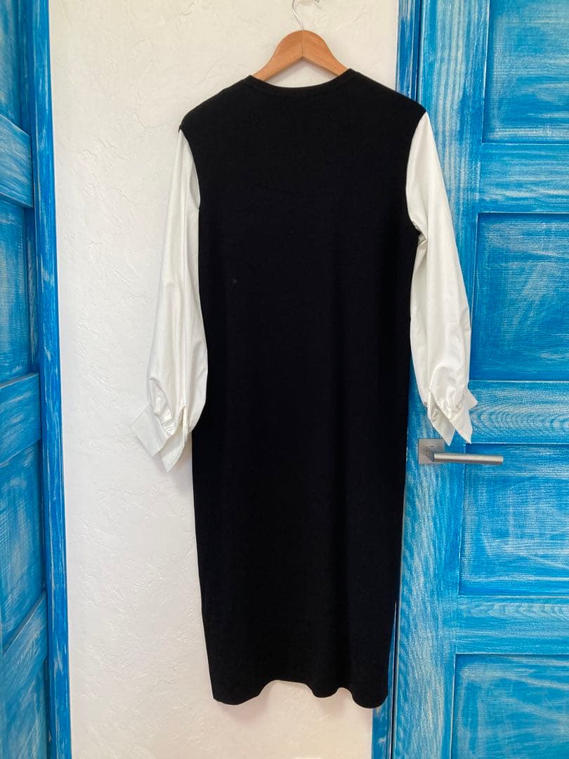 美品！ICB！洗える！クロスコンビ シャツドッキング ニットワンピース！黒