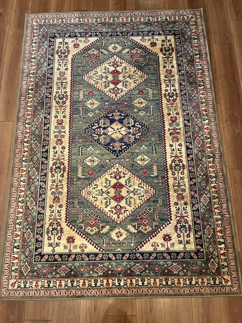 美品 LOWYAペルシャ風 グリーンラグ 約130x190cm