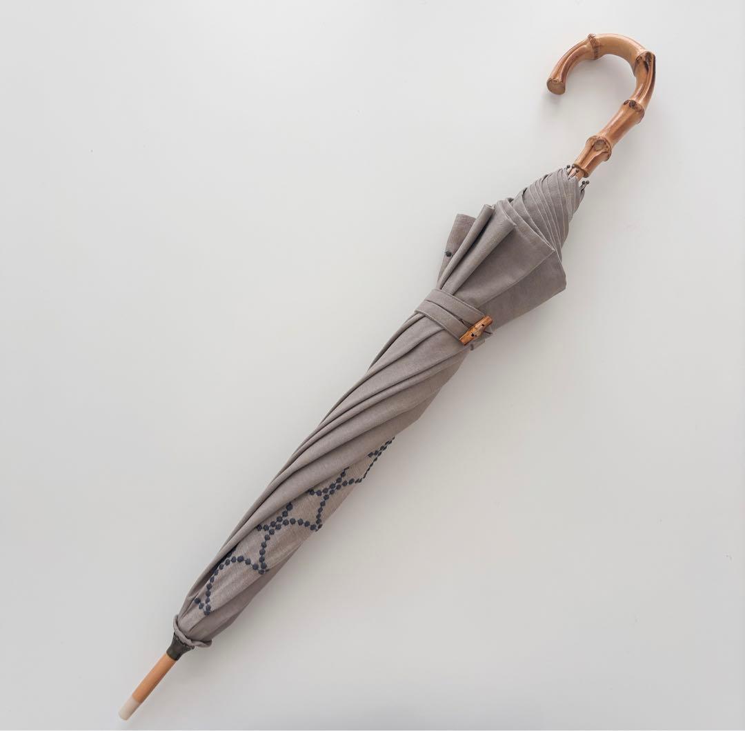★完成品★ミナペルホネン　タンバリン生地で仕立てた日傘（ベージュ×グレー）
