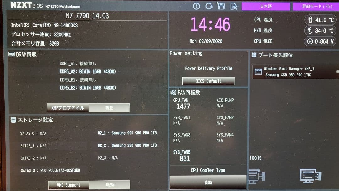 Intel Core i9-14900KS NZXT Z790 マザボセット