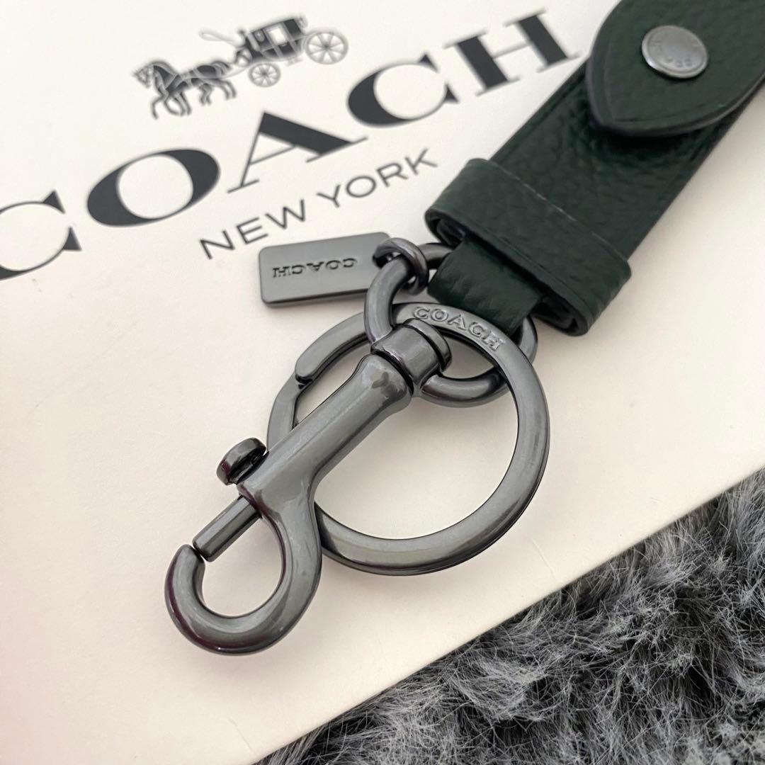 新品☆COACH(コーチ)メンズ グリーン ガンメタ キーホルダー キーリング