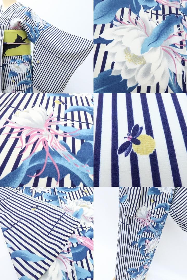 Y3111◆美品 洗える夏着物 撫松庵謹製 薄物 月下美人 蛍 浴衣