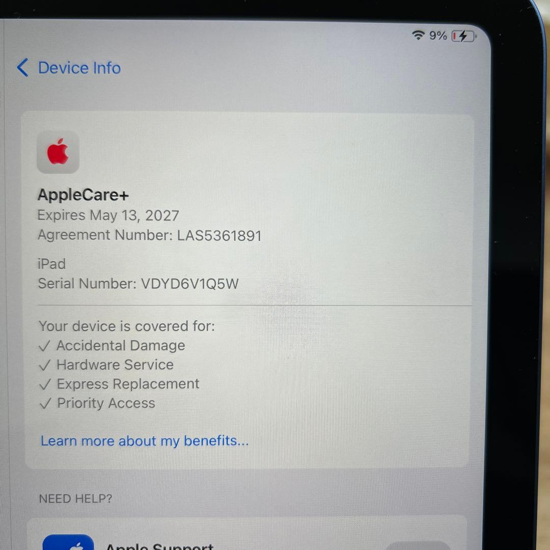 iPad Wi-Fiモデル 128GB - ブルー　AppleCare付