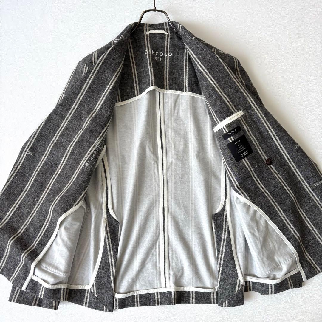 【極美品/高級】チルコロ 1901 ストライプ ダブルジャケット グレー 50