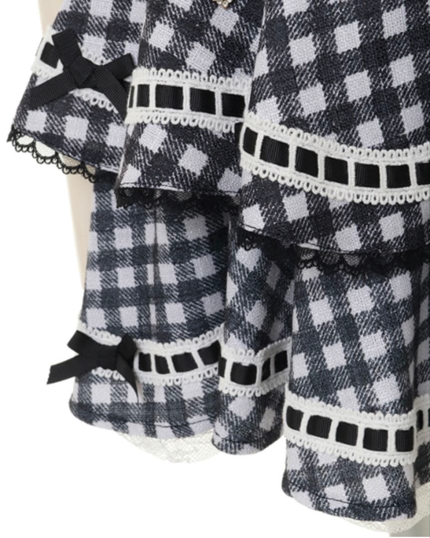 LIZLISA はしごリボンギンガムチェックティアードスカパン ブラック
