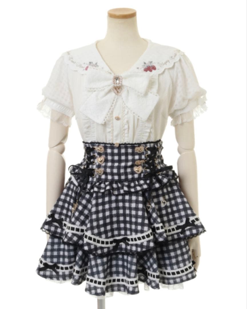 LIZLISA はしごリボンギンガムチェックティアードスカパン ブラック