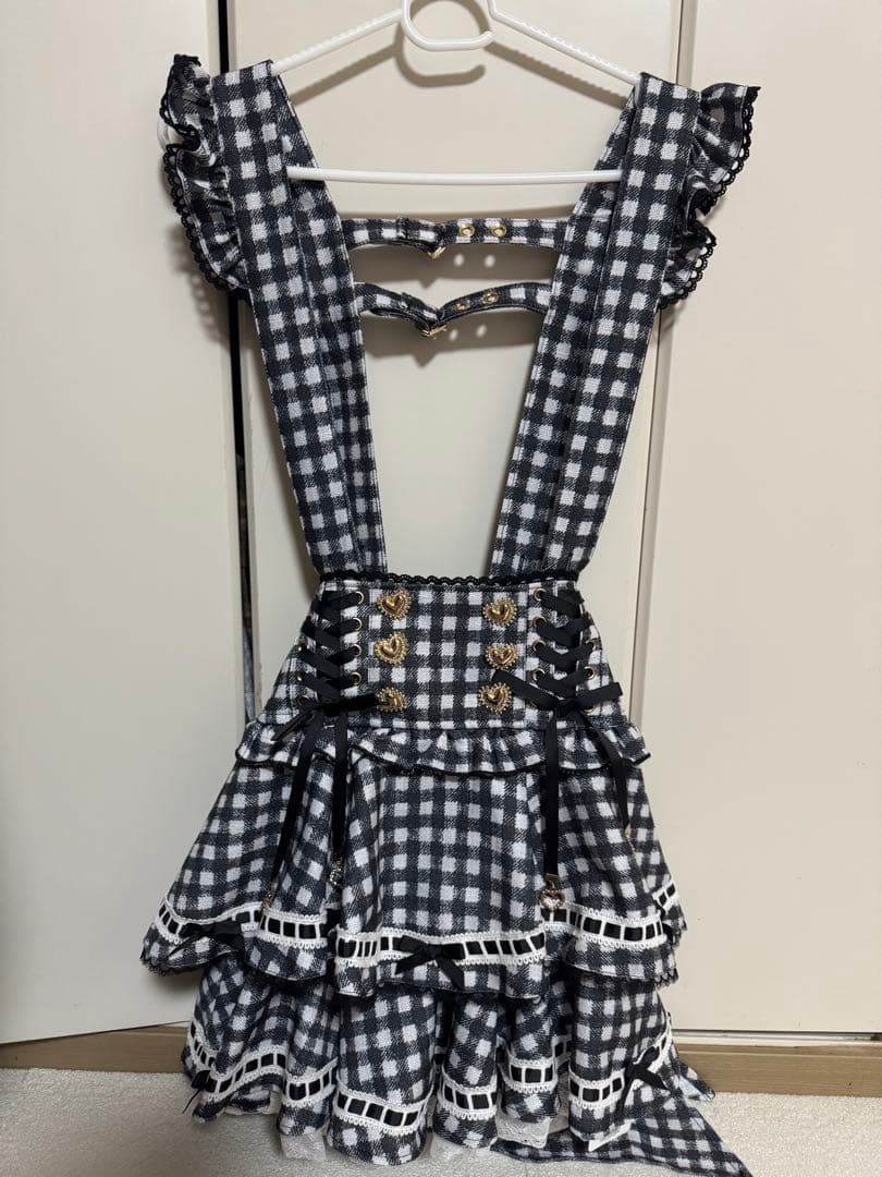 LIZLISA はしごリボンギンガムチェックティアードスカパン ブラック