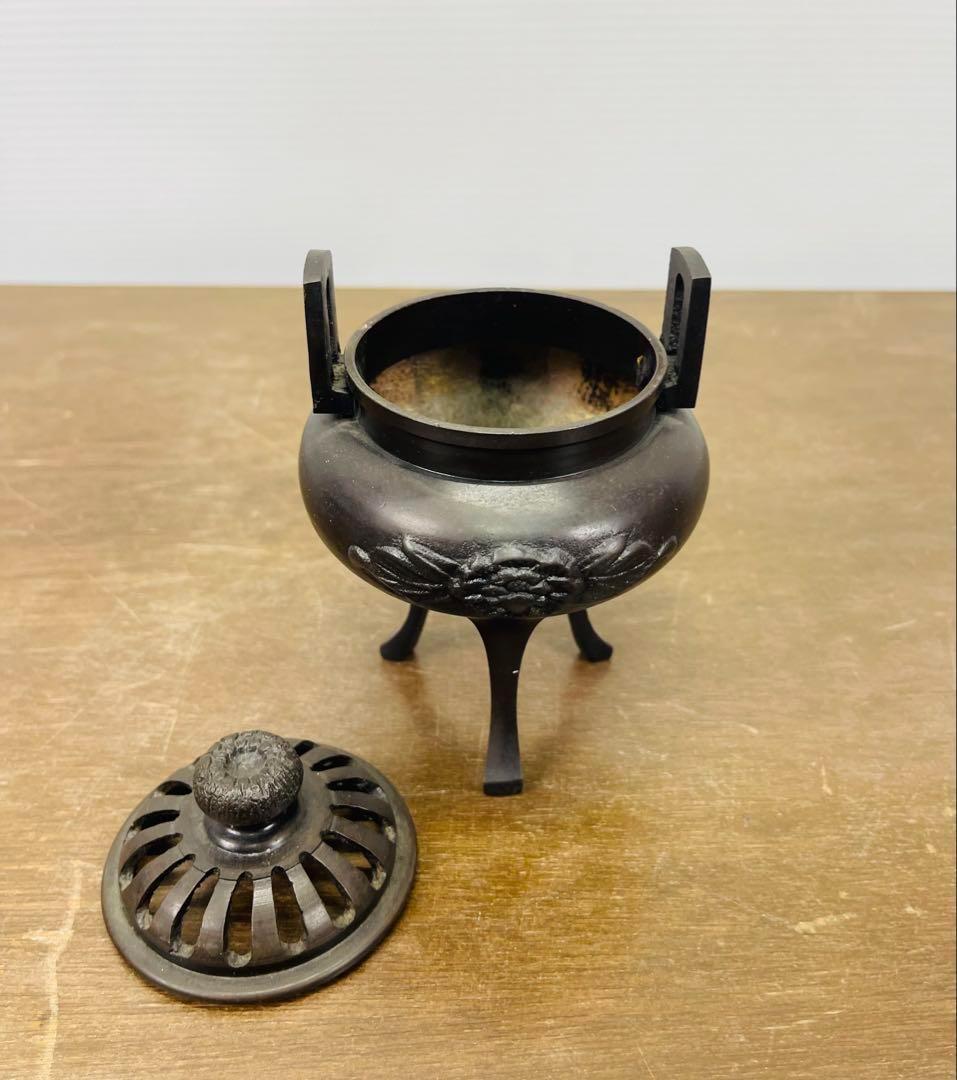 【アンティーク】香炉 真鍮製 花台（堆朱）