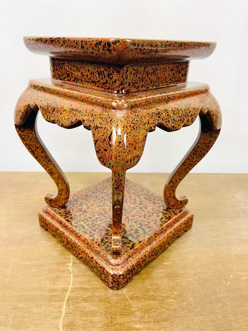 【アンティーク】香炉 真鍮製 花台（堆朱）