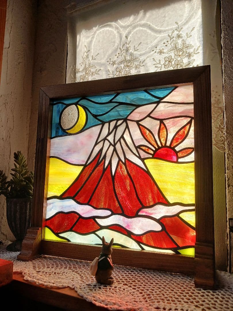 ピーちゃんステンドグラス　日月富士