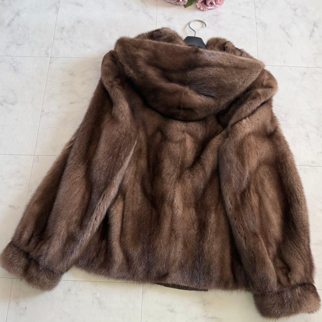 人気★サガ デミバフミンク フード付 クロップド ファーコート なめし柔らか