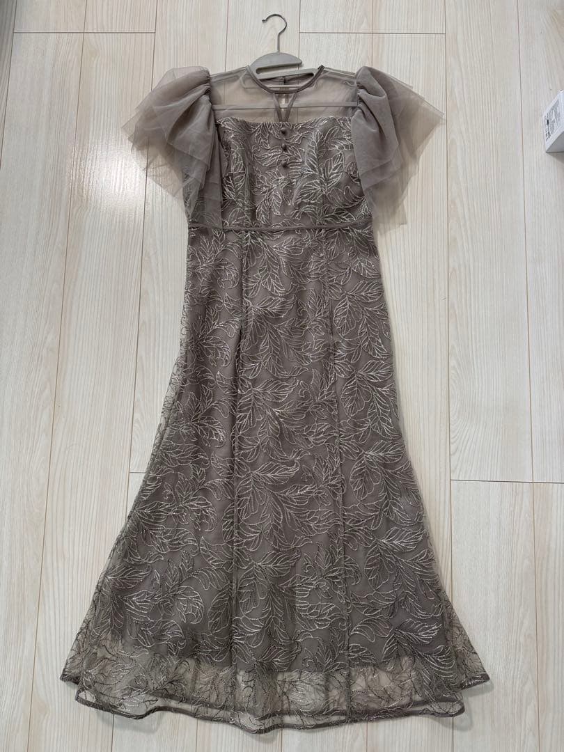 LEJA チュールスリーブボタニカルマーメイドワンピースドレス グレー　M