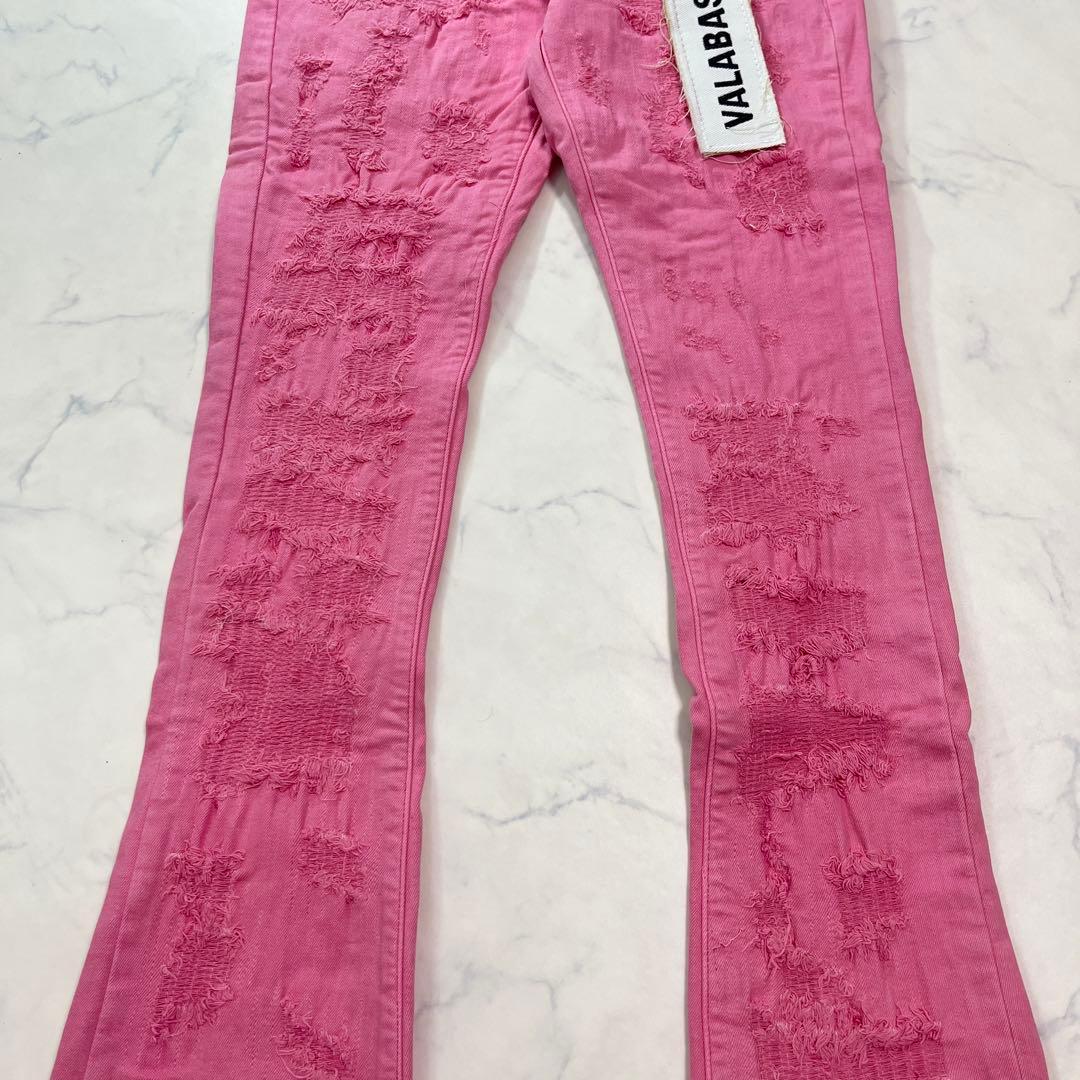バラバサスvalabasas クラッシュリペアスキニーフレアデニム ピンク 29