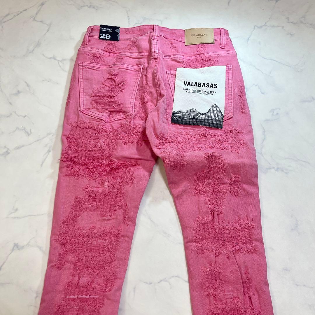 バラバサスvalabasas クラッシュリペアスキニーフレアデニム ピンク 29