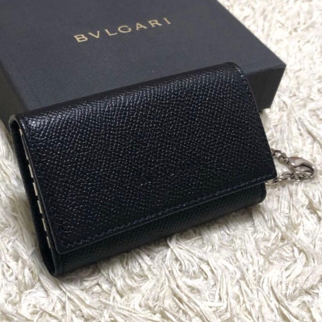 未使用✨ブルガリ レザー　6連 キーケース ロゴ　チェーン付　ブラック メンズ