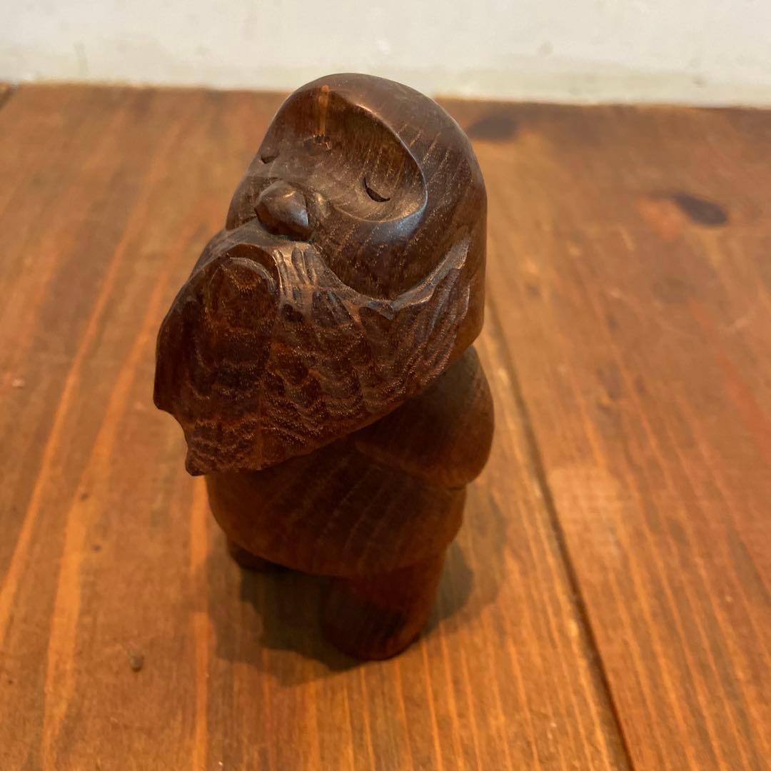 美品　木製　コロポックル　木彫り　彫刻　オブジェ　置物　縁起物　可愛いらしい表情