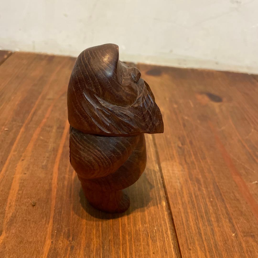 美品　木製　コロポックル　木彫り　彫刻　オブジェ　置物　縁起物　可愛いらしい表情