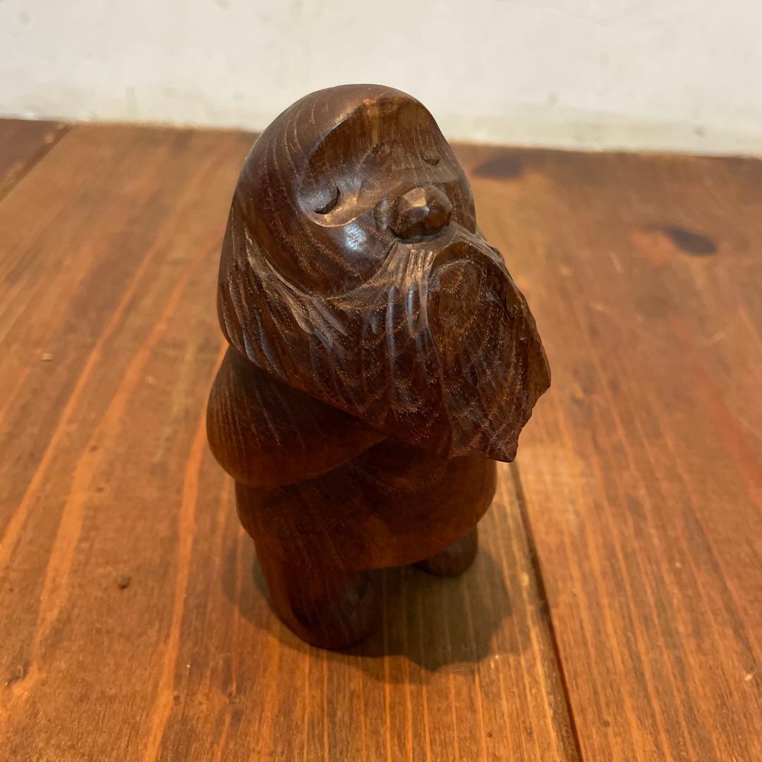 美品　木製　コロポックル　木彫り　彫刻　オブジェ　置物　縁起物　可愛いらしい表情