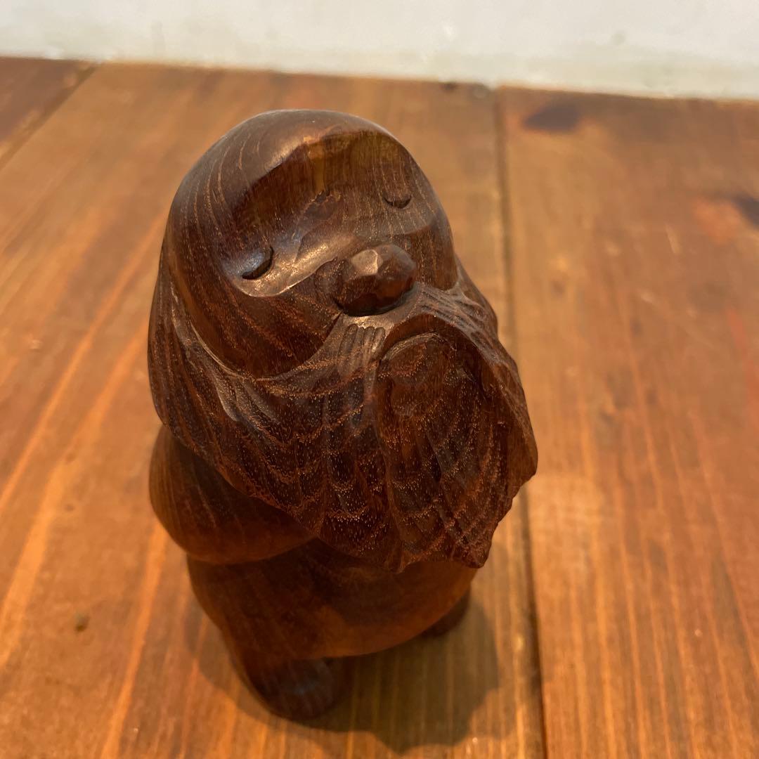 美品　木製　コロポックル　木彫り　彫刻　オブジェ　置物　縁起物　可愛いらしい表情