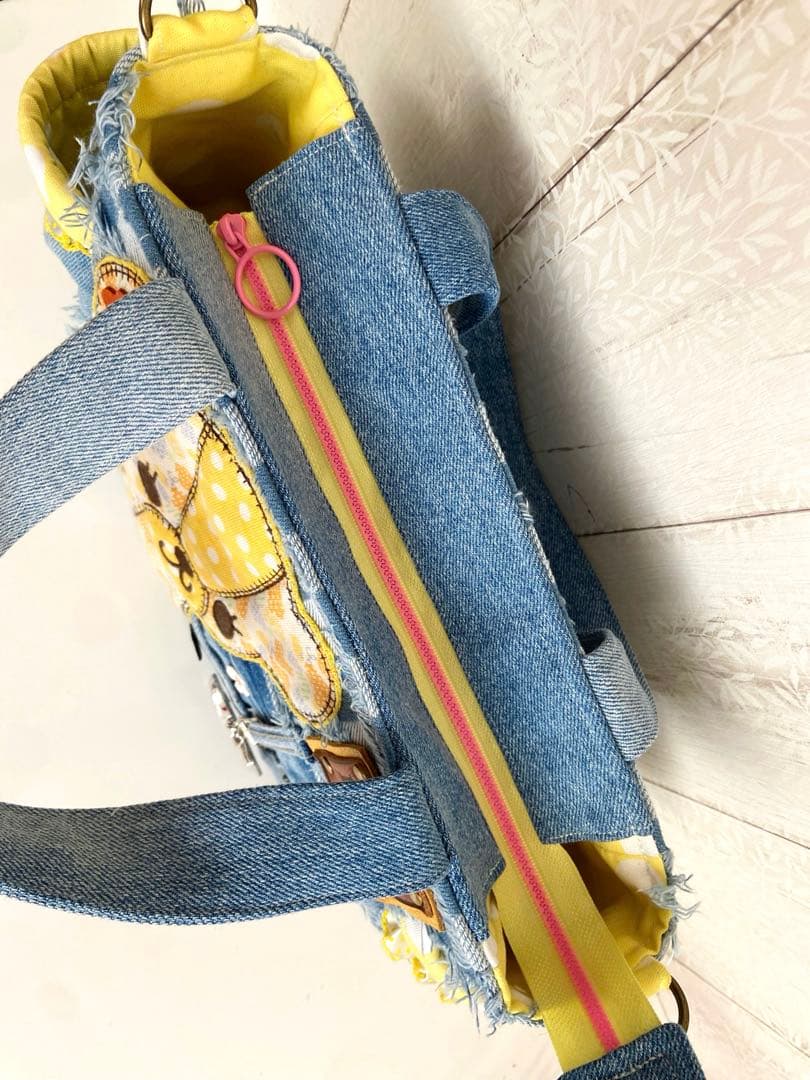 デニムリメイクバッグS yellowくまさん