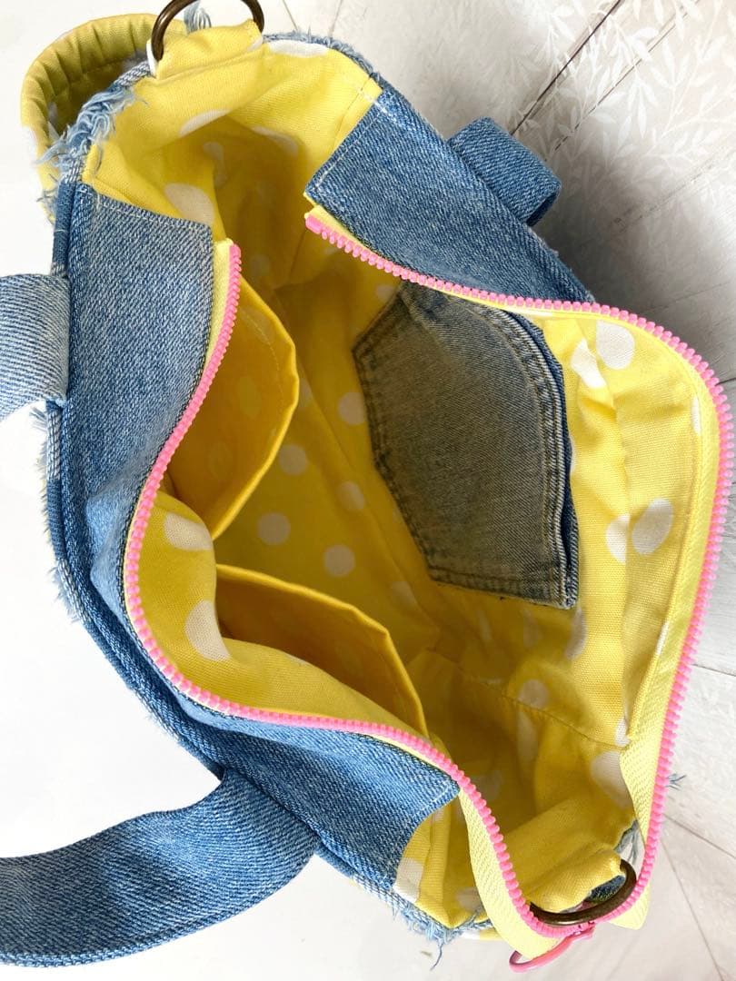 デニムリメイクバッグS yellowくまさん