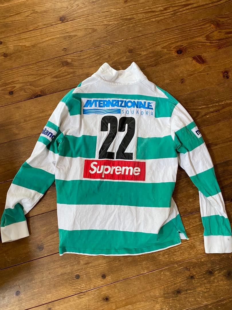 Supreme ラガーシャツ L 緑と白 ストライプ