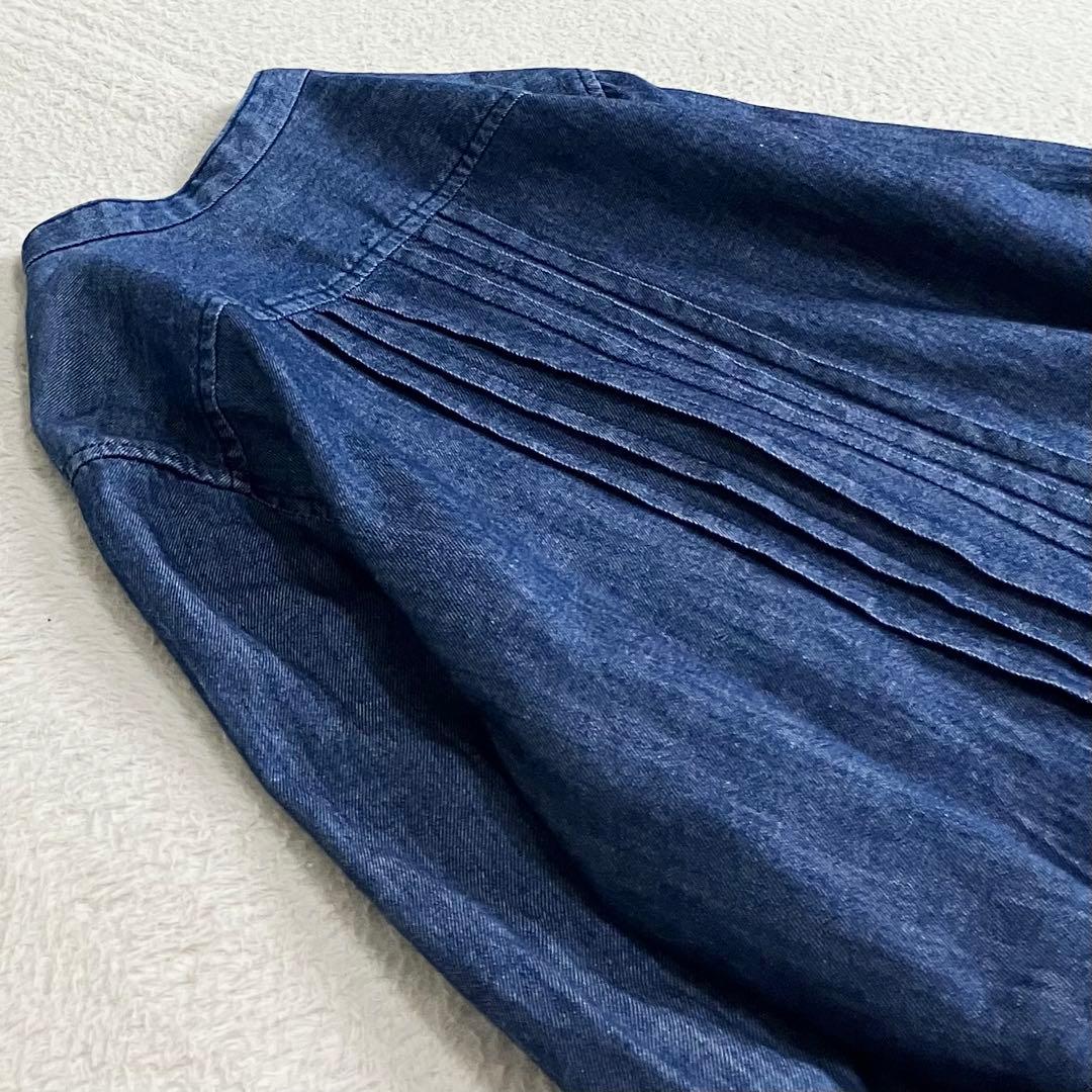 根々　ネネ　群言堂　石見銀山　デニムシャツワンピース　コットン　リネン　ブルー