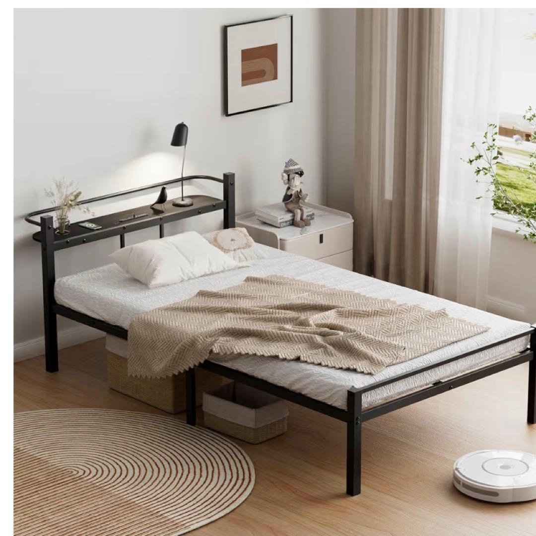 [SuperKois] ベッドフレーム シングル ベッド 宮棚 2口コンセント