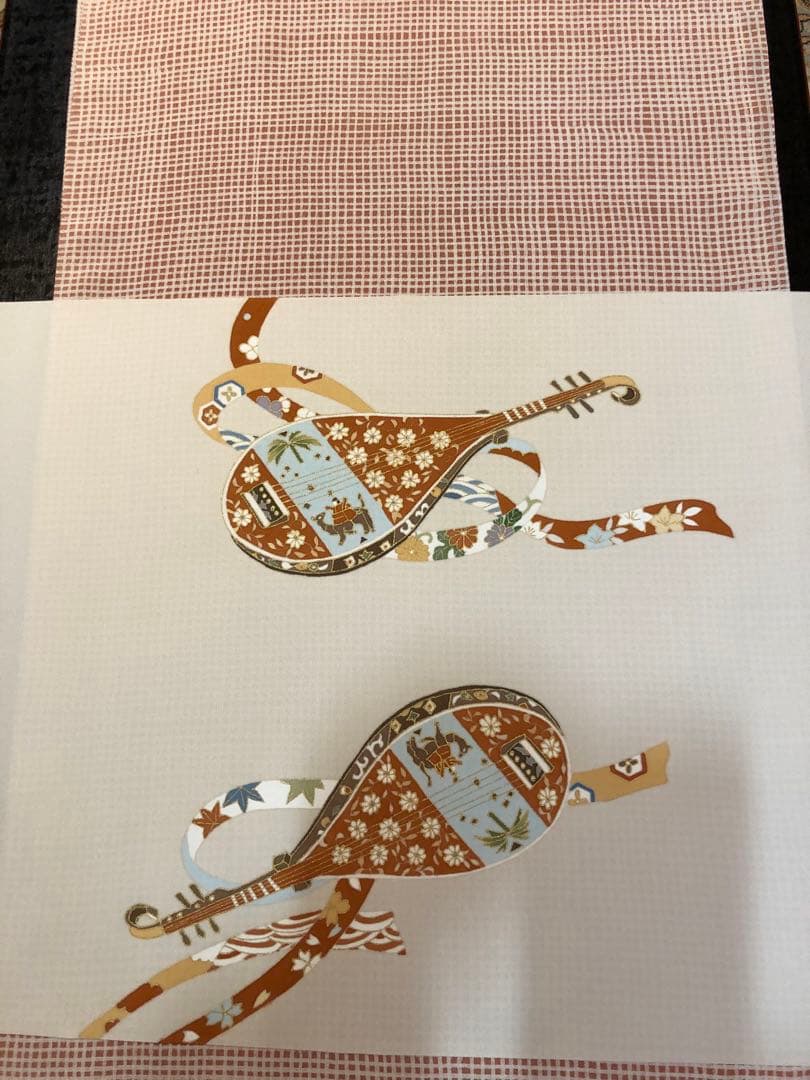 「お値下げ、致しました。」染帯 クリーム地　琵 琶 に 紐　新品未仕立て