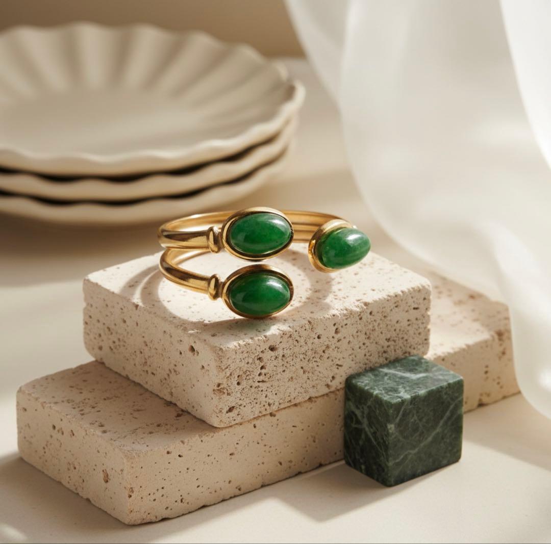 【ひなママ】インド翡翠のフリーサイズリング
