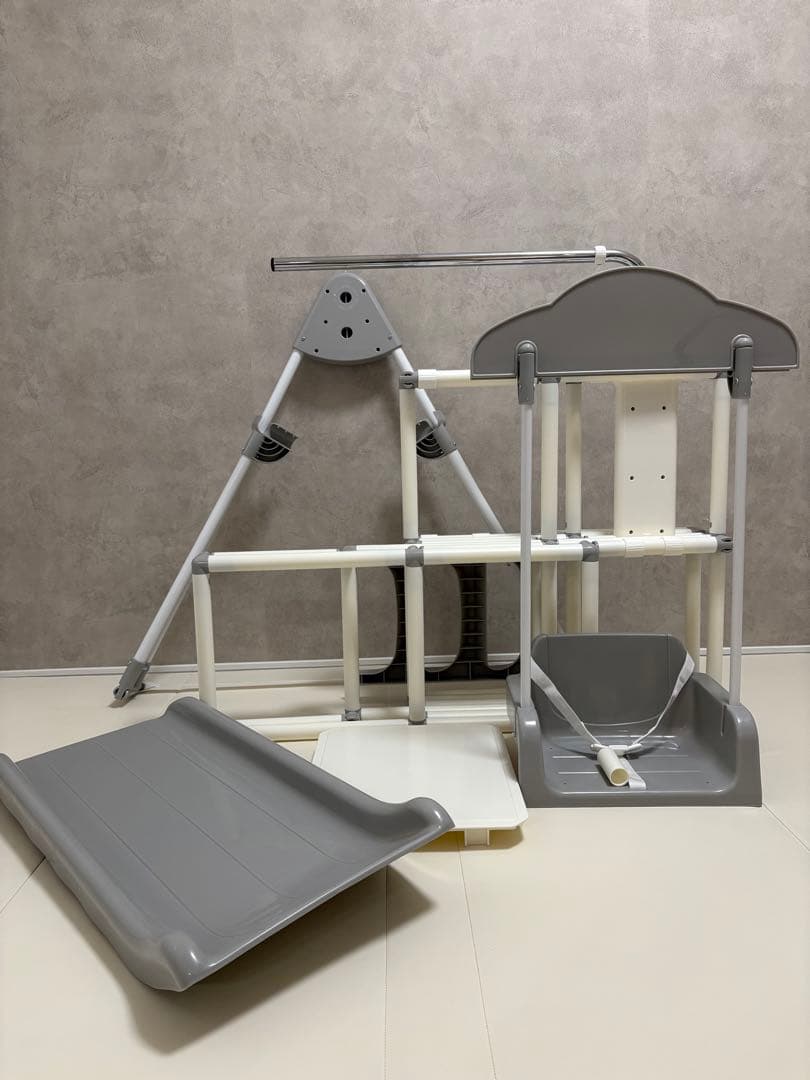 おりたたみわんぱくスライダージム ブランコ付DX グレーホワイト