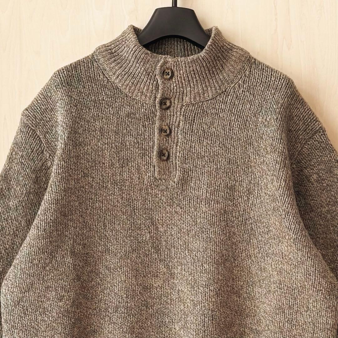 エルエルビーン　ラムウール　ハーフボタンニット　ハイネック　メランジ