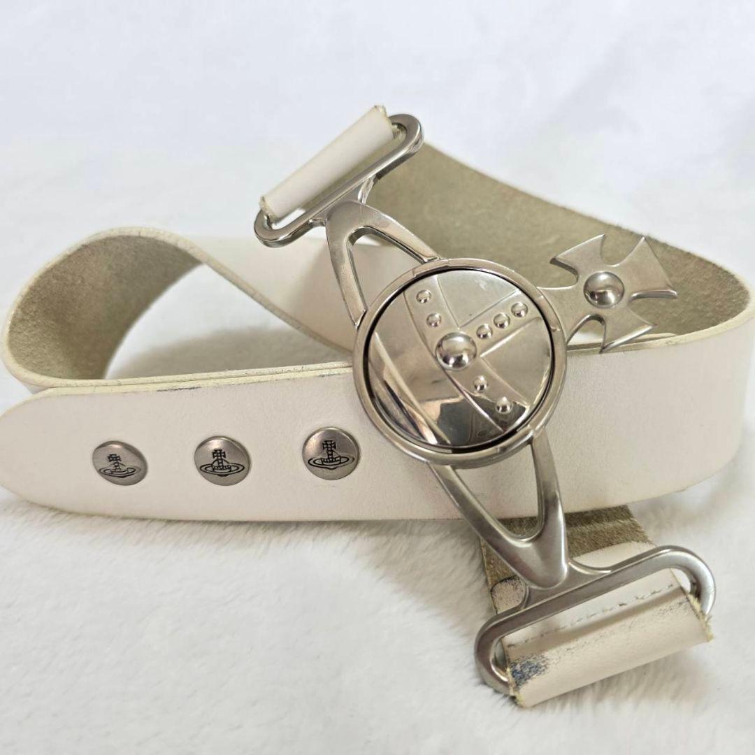 希少✨️ヴィヴィアンウエストウッド　ベルト　ビッグオーブ　レザー　ホワイト