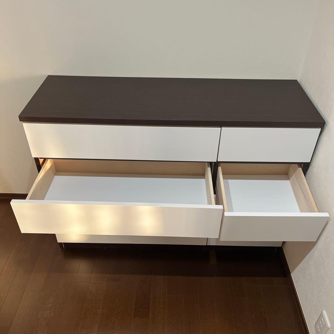 木製4段チェスト（ブラウン、ホワイト）引出しレール付き