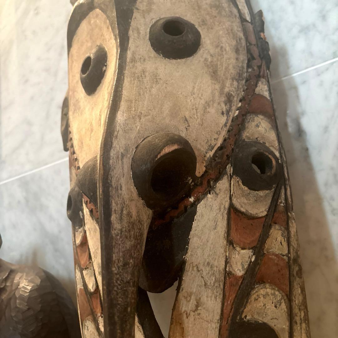 パプアニューギニア アンティーク存在感が半端ない木彫り特大、民藝の仮面アート