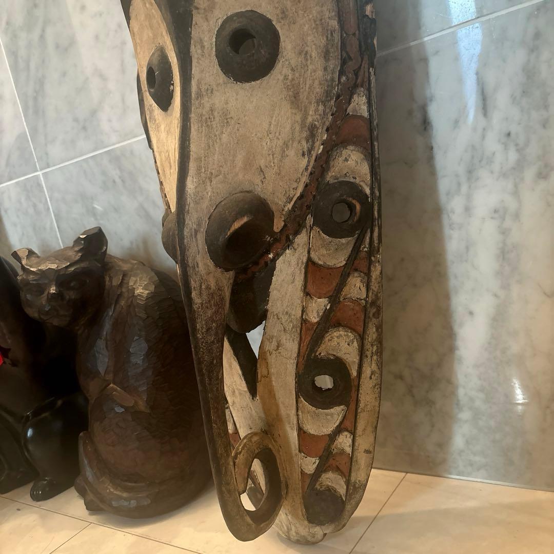 パプアニューギニア アンティーク存在感が半端ない木彫り特大、民藝の仮面アート