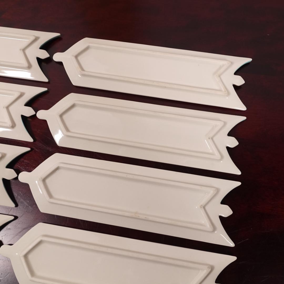 高級和食器 色絵 金彩 矢羽根文 長皿 板皿 12客 共箱