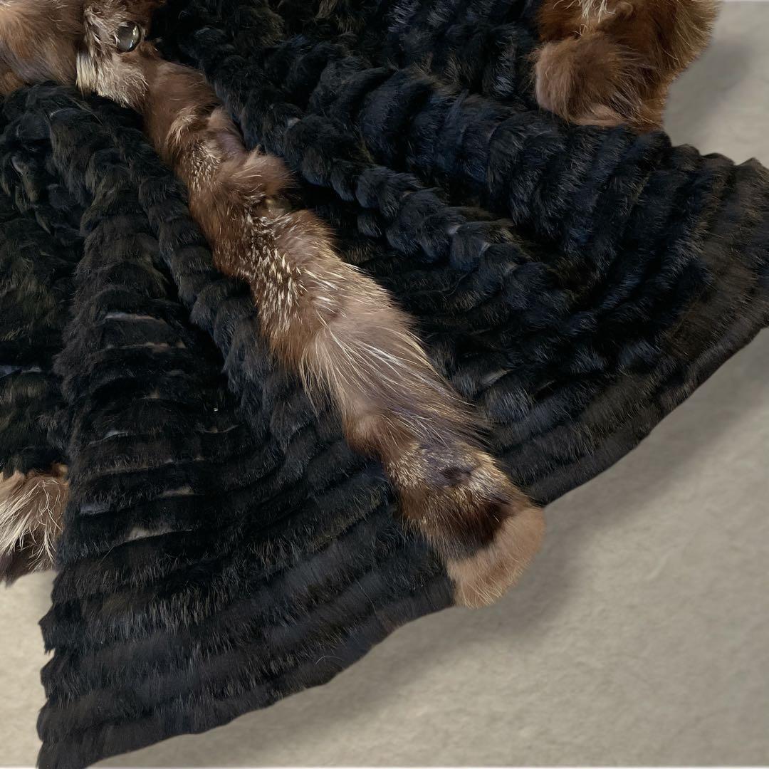 毛皮コート リアルファー　シルバーフォックス×ラビット　ロング丈 切替 M〜L